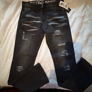 Black Retro Stitch Premium Denim long pants
